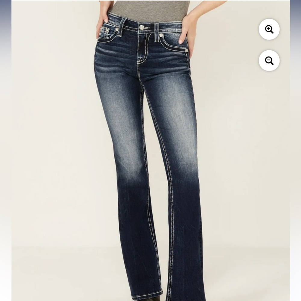 Miss Me Women's Dark Wash Mid Rise Cross Pocket Stretch Bootcut